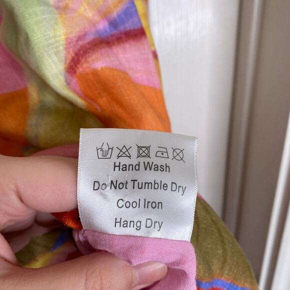 KOURT Seasonal Tropical Bird Of Paradise Print Mini Dress Size XS Linen Summer - Picture 7 of 8